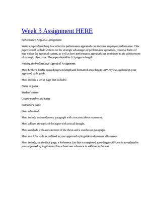 BUS 303 Week 3 Assignment Performance Appraisal