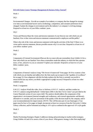 BUS 402 Entire Course Strategic Management & Business Policy Tutorial