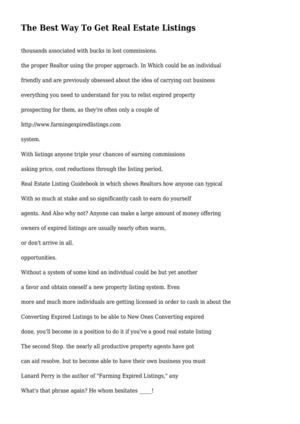 The Best Way To Get Real Estate Listings