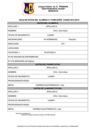 Hoja datos familiares