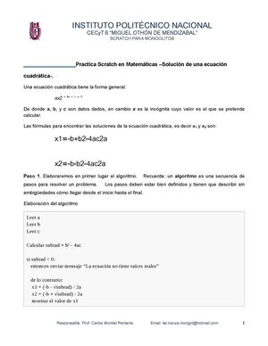 Solucion de una ecuación cuadrática en Scratch