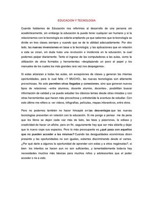 Articulo Periodístico sobre la Educación Y tecnología