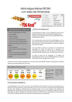 Albóndigas Mixtas EROSKI con Salsa de Almendras
