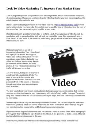 Look To Video Marketing To Increase Your Market Share