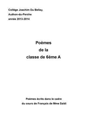 Poèmes des 6ème A - collège Du Bellay, Authon-du-Perche