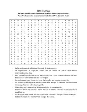 Sopa de Letras: Perspectiva de la teoría de sistemas y de la economía organizacional.