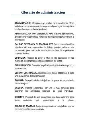 GLOSARIO DE PRINCIPIOS DE ADMINISTRACION