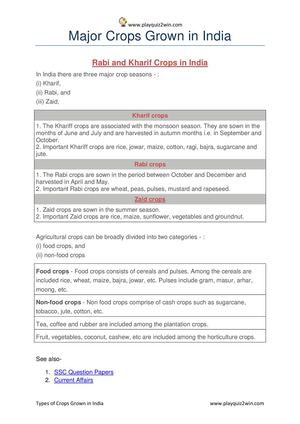Major Crops Grown in India