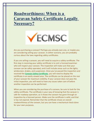 Roadworthiness: When is a Caravan Safety Certificate Legally Necessary?
