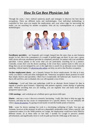 How To Get Best Physician Job