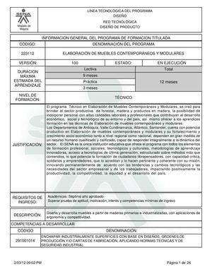 Programa de Formacion Elaboración de Muebles contemporaneos.