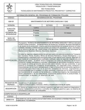 PROGRAMA DE FORMACION MANTENIMIENTO MOTORES GASOLINA Y GAS