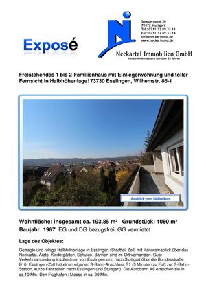 Expose Haus Musterbeispiel der Firma Neckartal Immobilien GmbH - Immobilienmakler Stuttgart