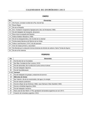 Almanaque Efemérides 2013