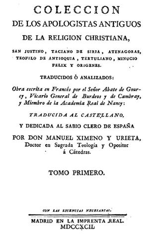 Coleccion de los Apologistas Antiguos de la Religion Cristiana-Tomo I