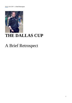 Dallas Cup - A Brief Retrospect