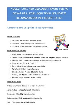 Recomanacions biblioteca estiu 2014