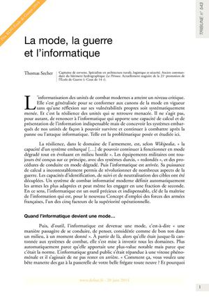  La mode, la guerre et l'informatique (Prix RDN - École de Guerre 2014)