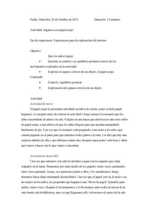 Planificación: Jugamos con papel crepé. 