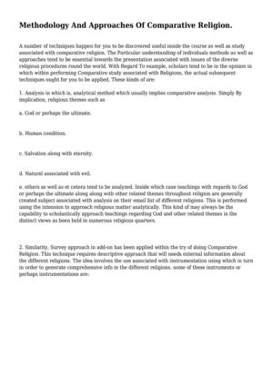 Methodology And Approaches Of Comparative Religion.