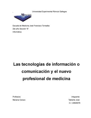 Las tecnologías de información o comunicación y el nuevo profesional de medicina