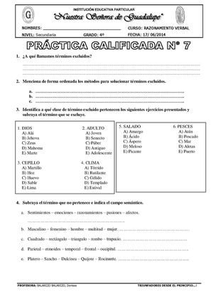 PRÁCTICA TÉRMINOS EXCLUIDOS 4TO