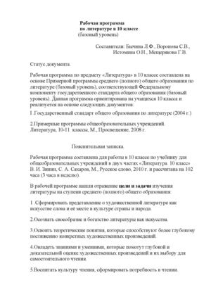 Рабочая программа(литер.10 класс)