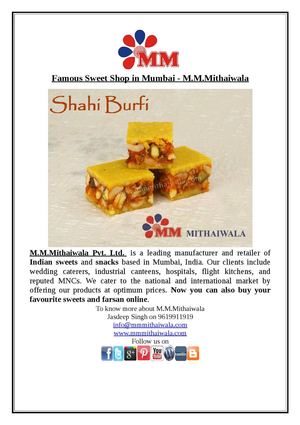 Famous Sweets In Mumbai - M.M.Mithaiwala