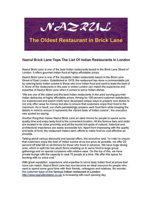 Nazrul Brick Lane Tops The List Of Indian Restaurants In London