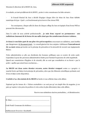 Courrier au directeur de la MGEN 