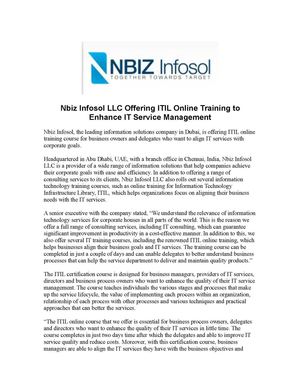 Nbiz Infosol LLC Offering ITIL Online Training to Enhance IT Service Management