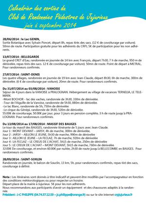 Randonnées accompagnées de mars à juin 2014