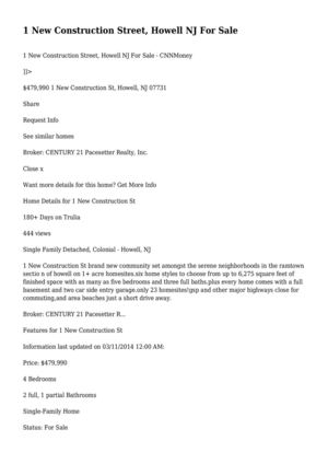 1 New Construction Street, Howell NJ For Sale