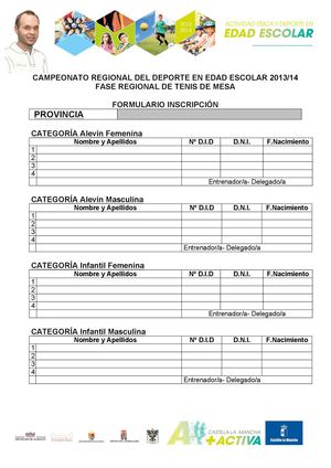 FINAL DEL CAMPEONATO ESCOLAR REGIONAL - FORMULARIOS DE INSCRIPCIÓN