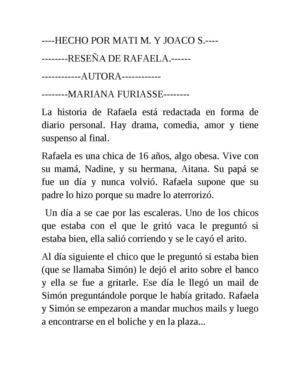 Reseña: Rafaela por Matías M. y Joaquín S.