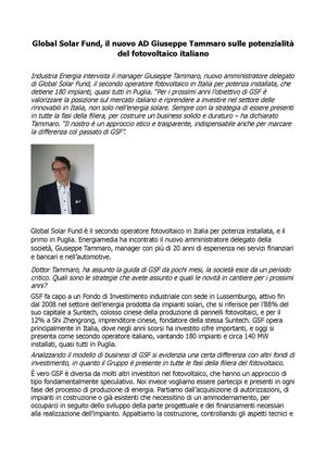 Giuseppe Tammaro, Global Solar Fund: Le potenzialità del Fotovoltaico