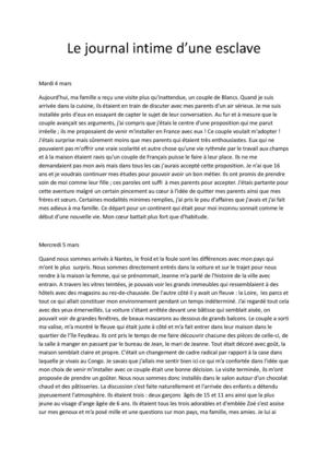 Journal intime d'une esclave, "Histoire et Mémoire des traites,de l'esclavage et de leurs abolitions", PAE 2013-2014