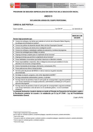 Anexo 9 Declaración Jurada de Requisitos