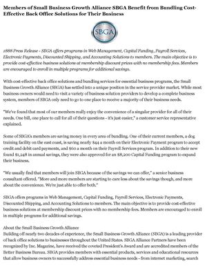 Members of Small Business Growth Alliance SBGA Benefit from Bundling Cost-Effective Back Office Solutions for Their Business