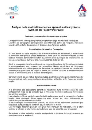 sondage sur la motivation des élèves de lycée