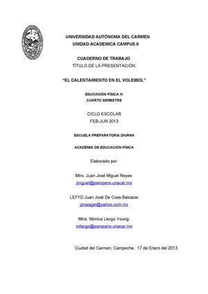 “EL CALENTAMIENTO EN EL VOLEIBOL”