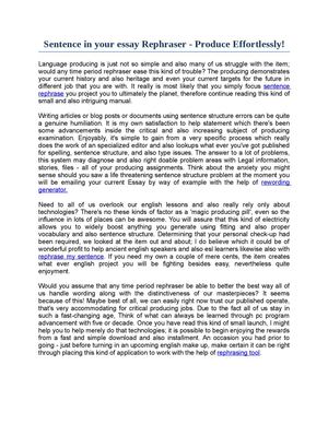 Sentence in your essay Rephraser - Produce Effortlessly!