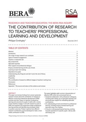 BERA Paper 5 Continuing professional development and learning