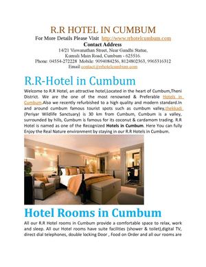 R.R Hotels in Cumbum Theni Dt Tamilnadu India