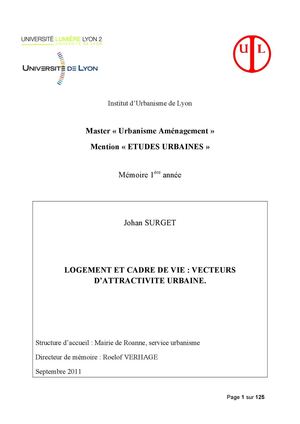 Logement et cadre de vie: vecteurs d'attractivité urbaine