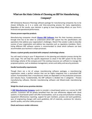 What are the Main Criteria of Choosing an ERP for Manufacturing Company