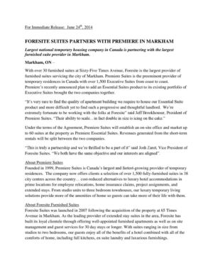 FORESITE SUITES PARTNERS WITH PREMIERE SUITES IN MARKHAM