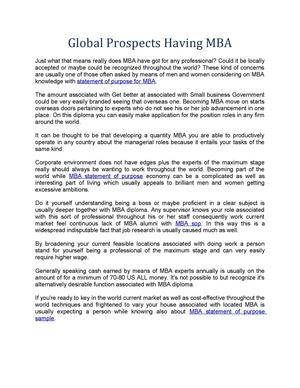 Global Prospects Having MBA