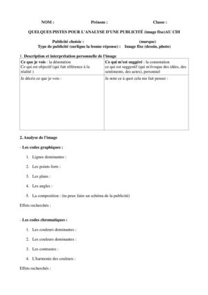 Analyse d'une pub - image fixe- fiche CDI