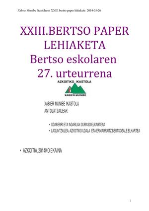 Azkoitiko Xabier Munibe Ikastolaren XXIII,bertso paper lehiaketa